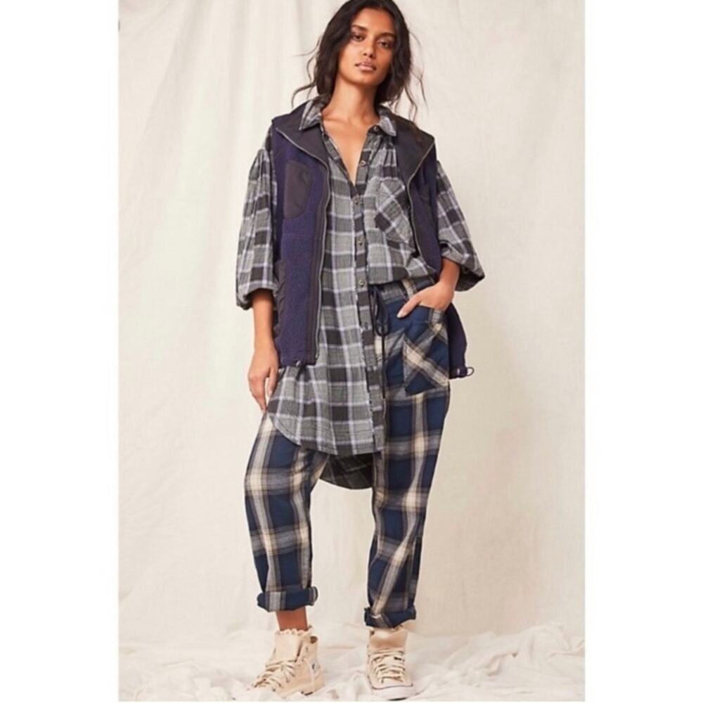 Free People We The Free Wild Side Plaid Oversized Tunic Button Up Shirt Size S